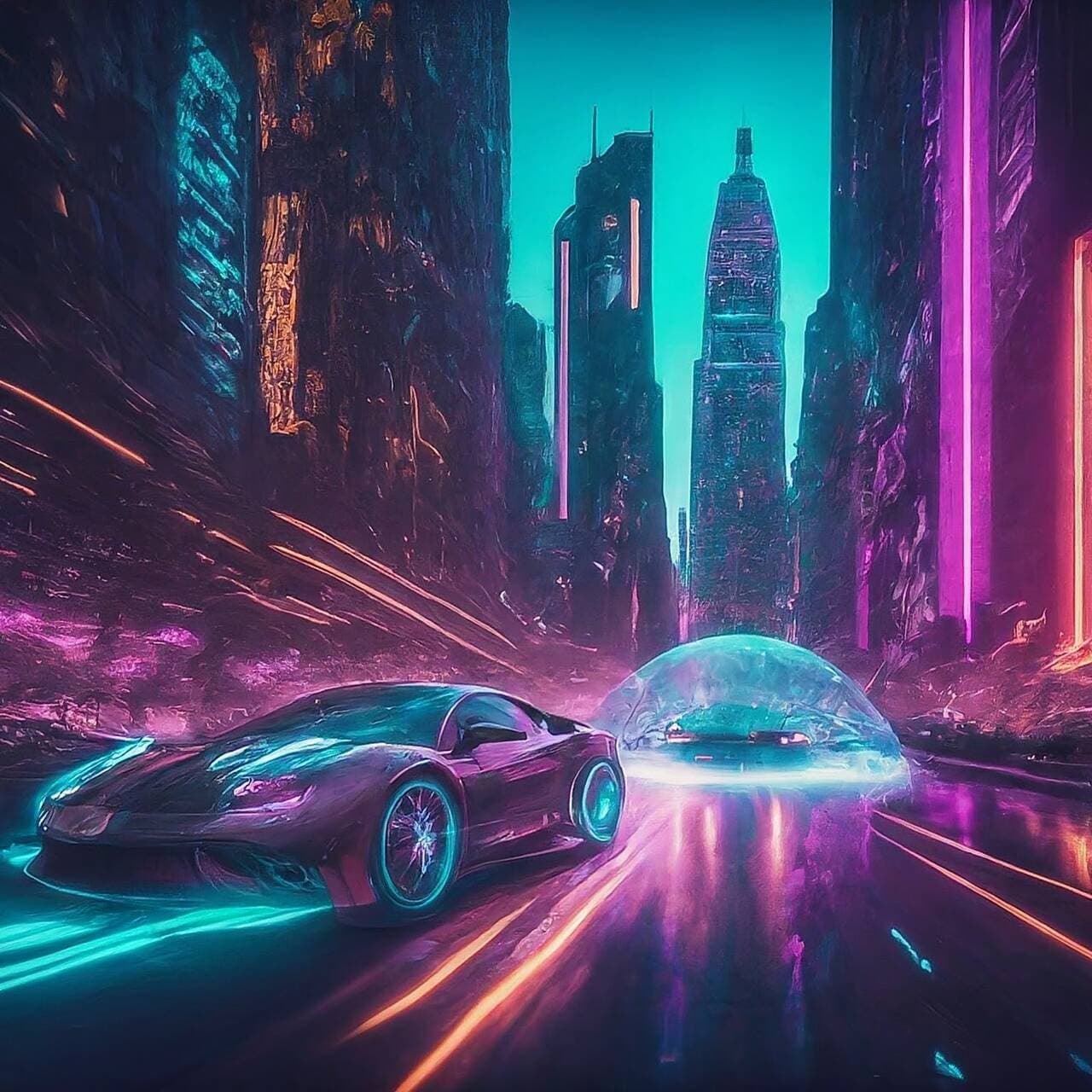 art-Futuristic neon-lit city